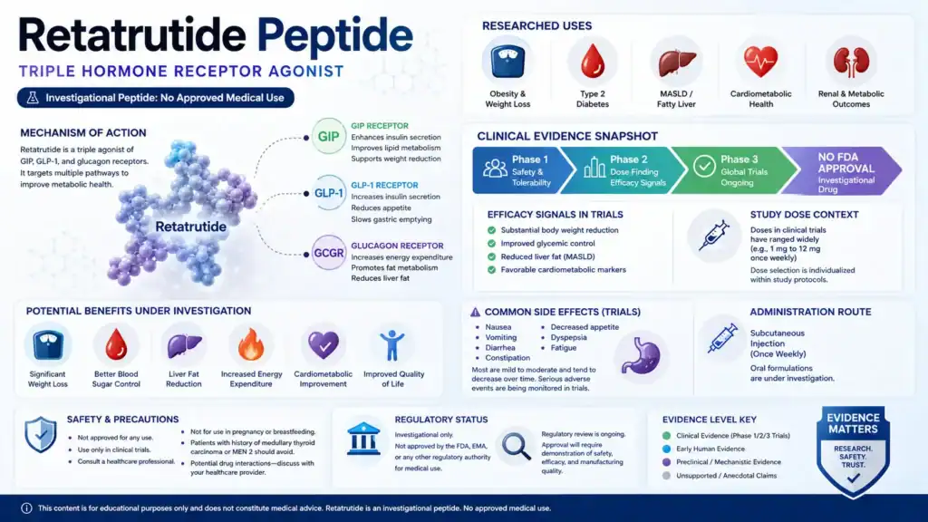 Retatrutide peptide uses safety dosage research